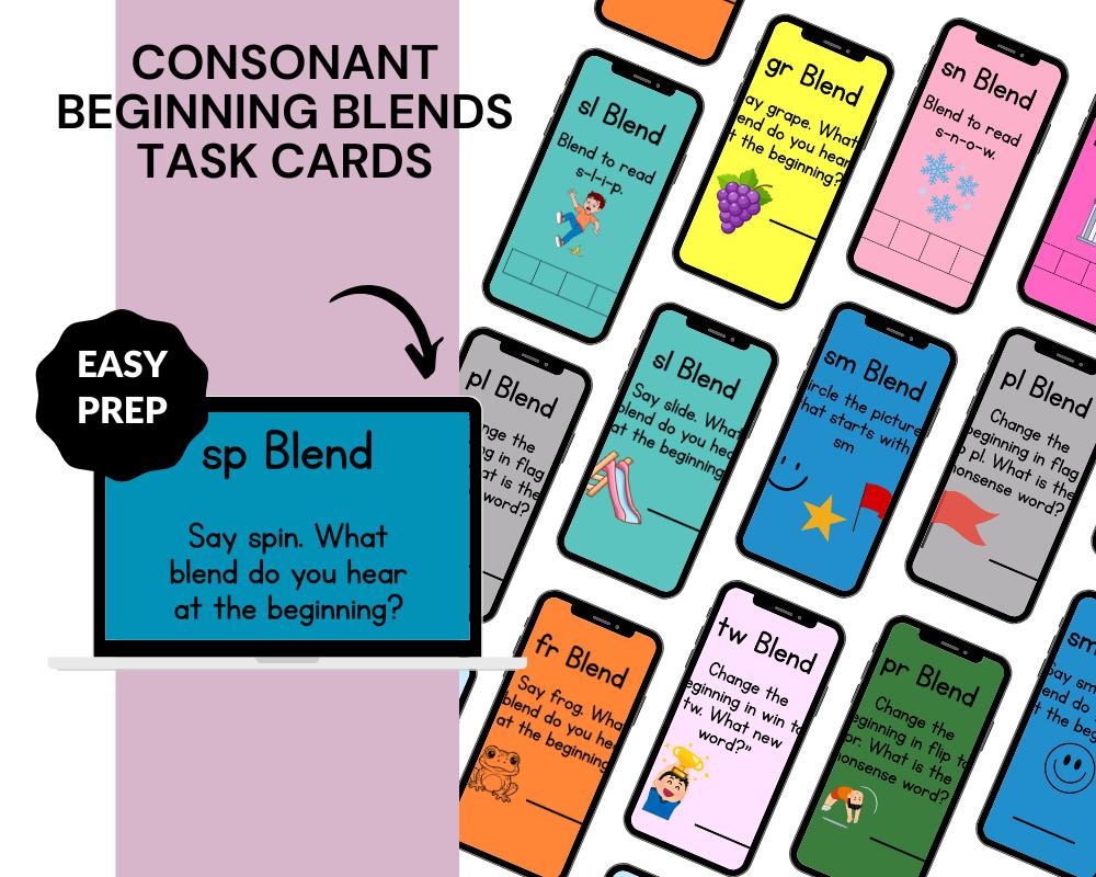 Consonant Beginning Blends Literacy Task Cards