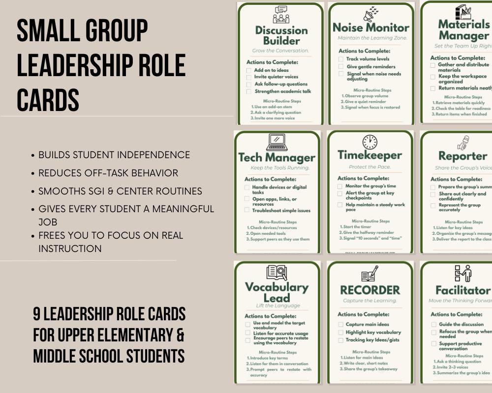 Grades 3-8 Small Group Leadership Role Card Set