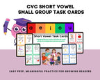 CVC Short Vowel Small Group Literacy Task Cards