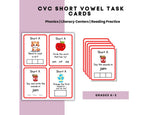 CVC Short Vowel Small Group Literacy Task Cards