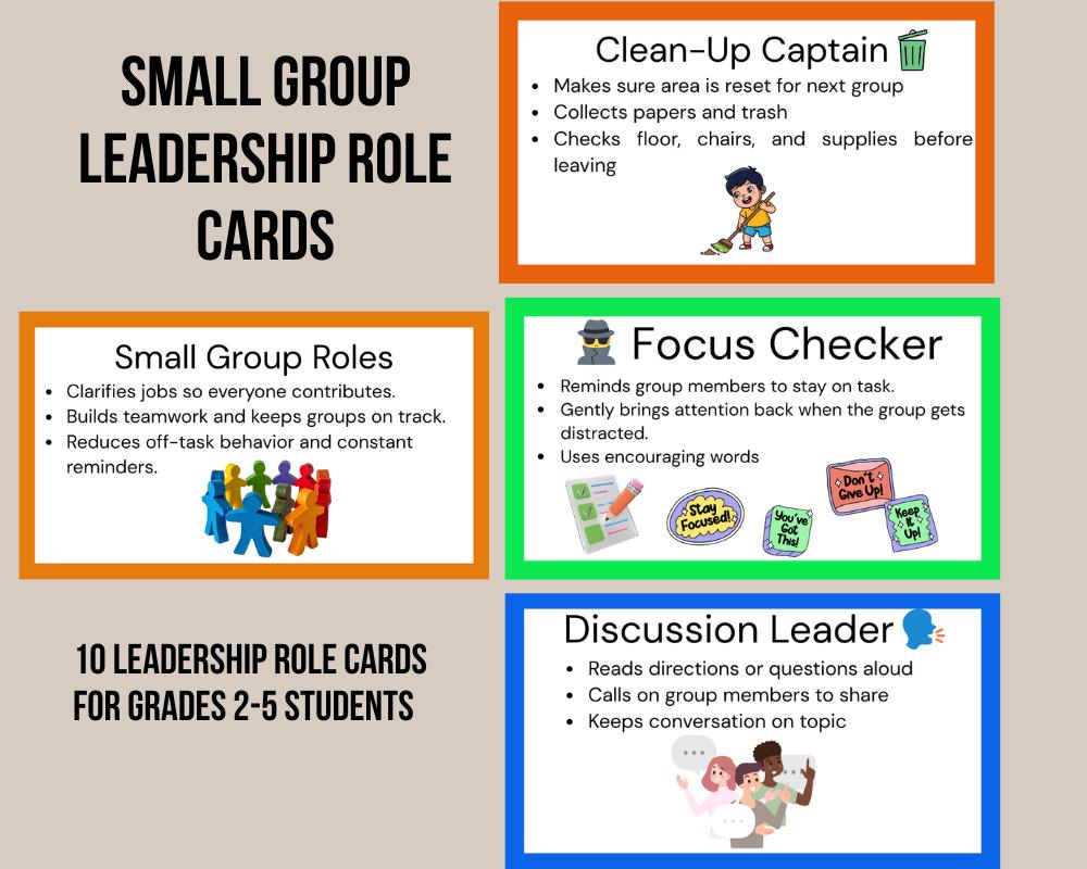 Small Group Leadership Role Cards (Grades 2–6)