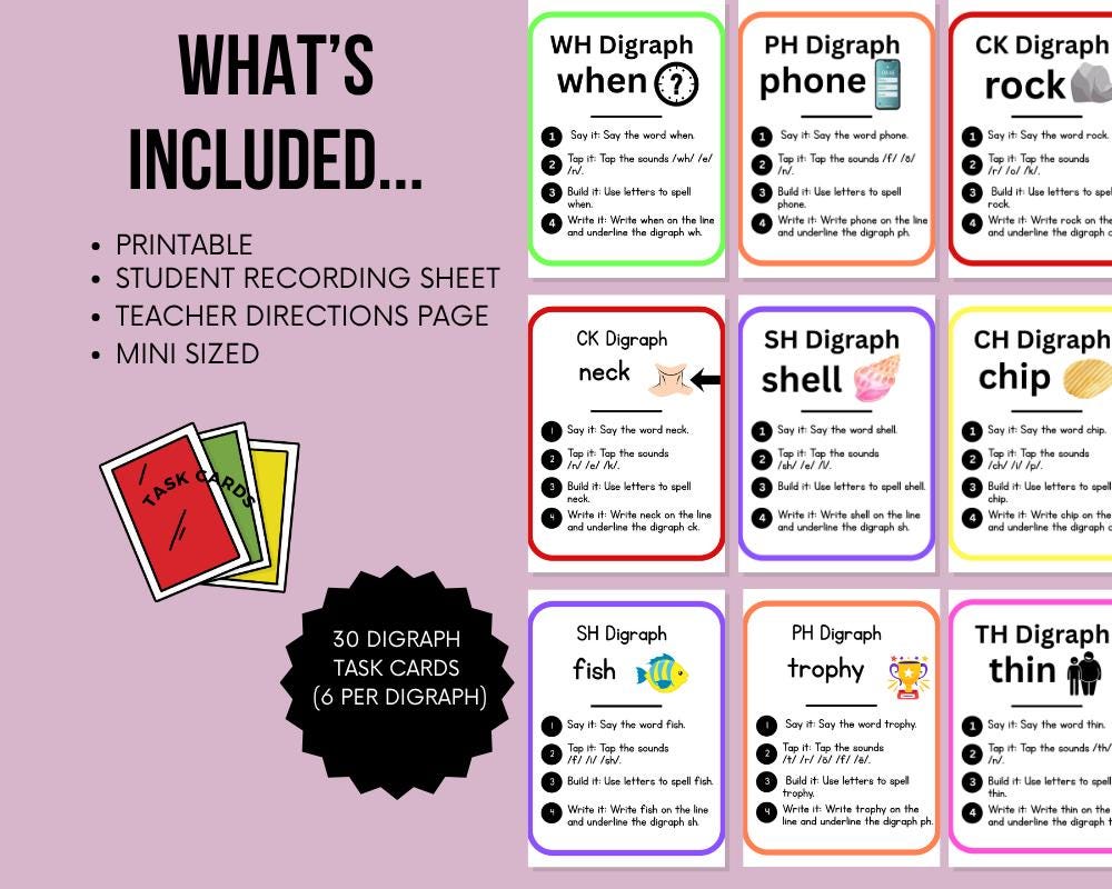 Digraph Small Group Literacy Task Cards